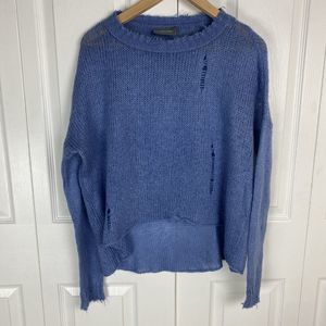 Wooden Ships Blue Distressed Crew Neck Sweater
